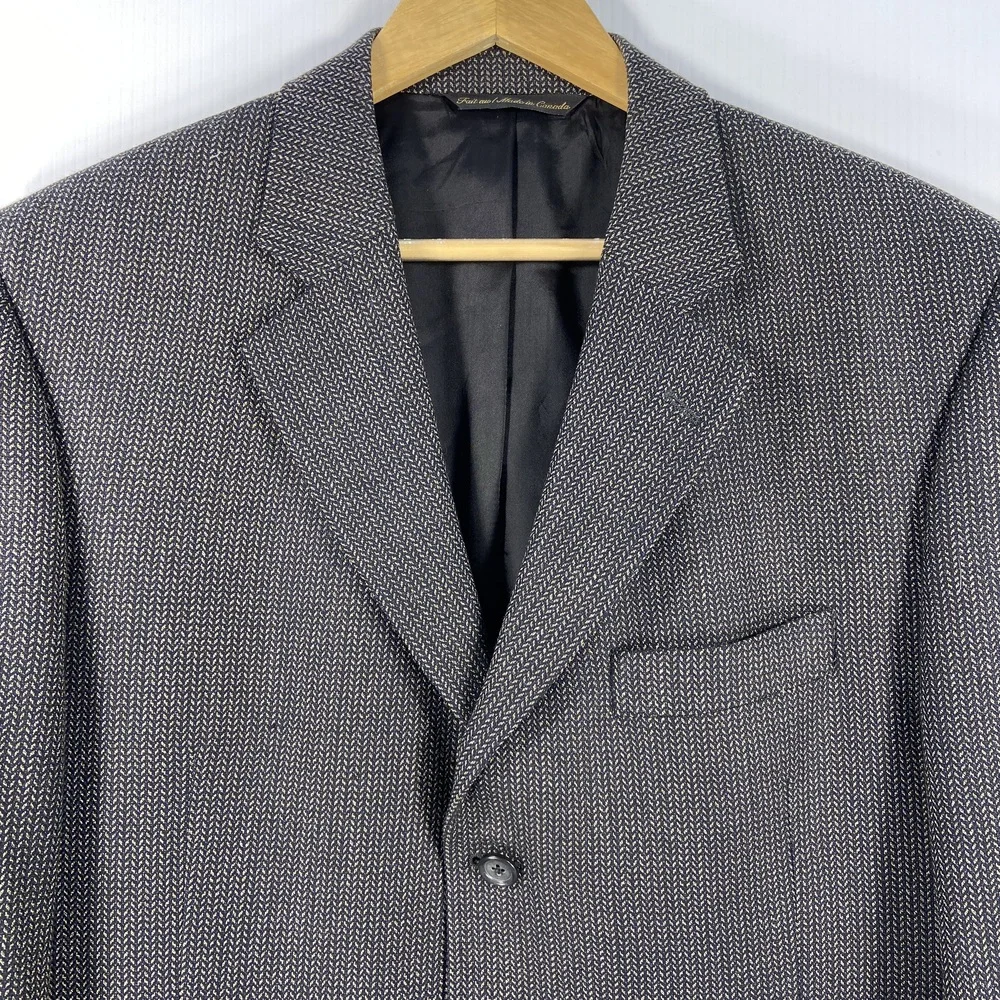 Jack Victor‎ Mark Shale Lanzawood Wool Blazer Black Tan Notched Lapel Mens 43 R
